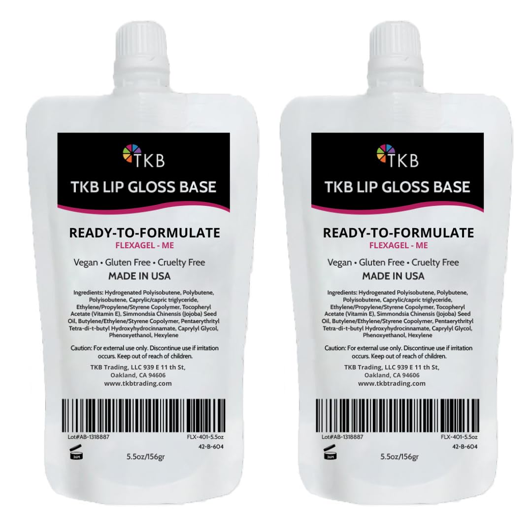 TKB Lip Gloss Base crystal-clear formula in bottle for DIY gloss creation.