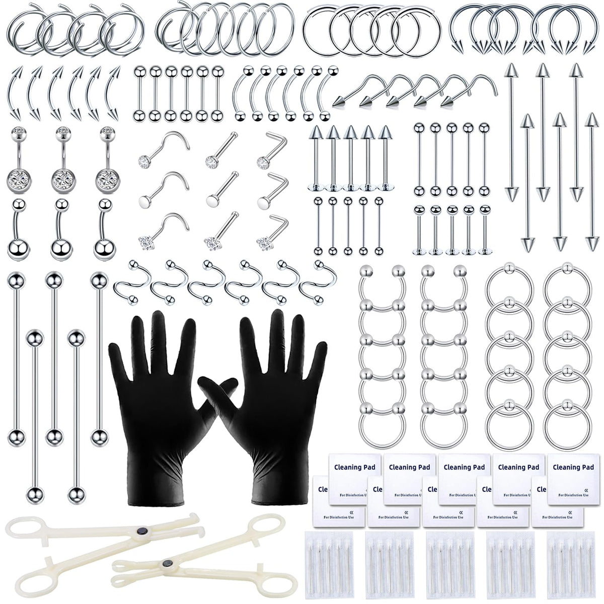 TKKUY 153Pcs piercing kit case-open shows organized tools for easy prep.