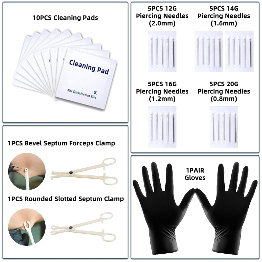 TKKUY 153Pcs piercing kit needles-mix displays 12G to 20G needles for precise piercing options.