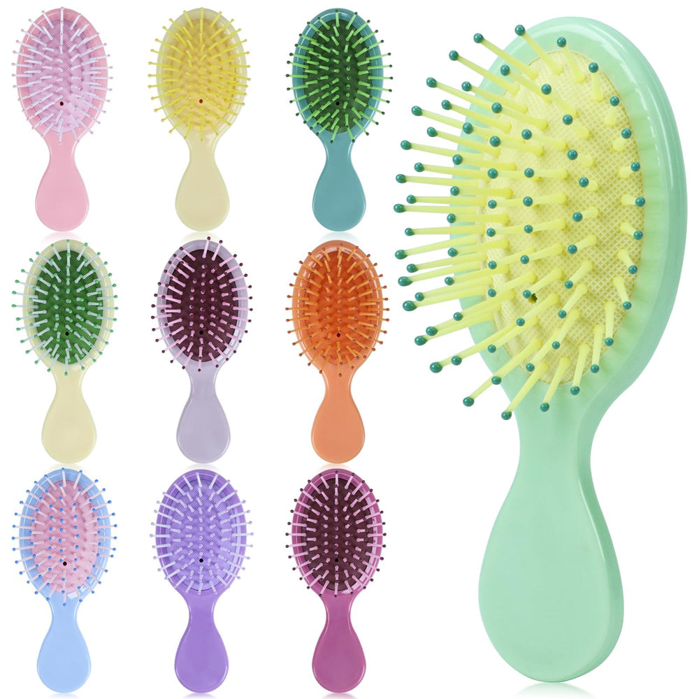 TKOnline 10-pack small hair brush pack-front showing colorful mini brushes for travel detangling.