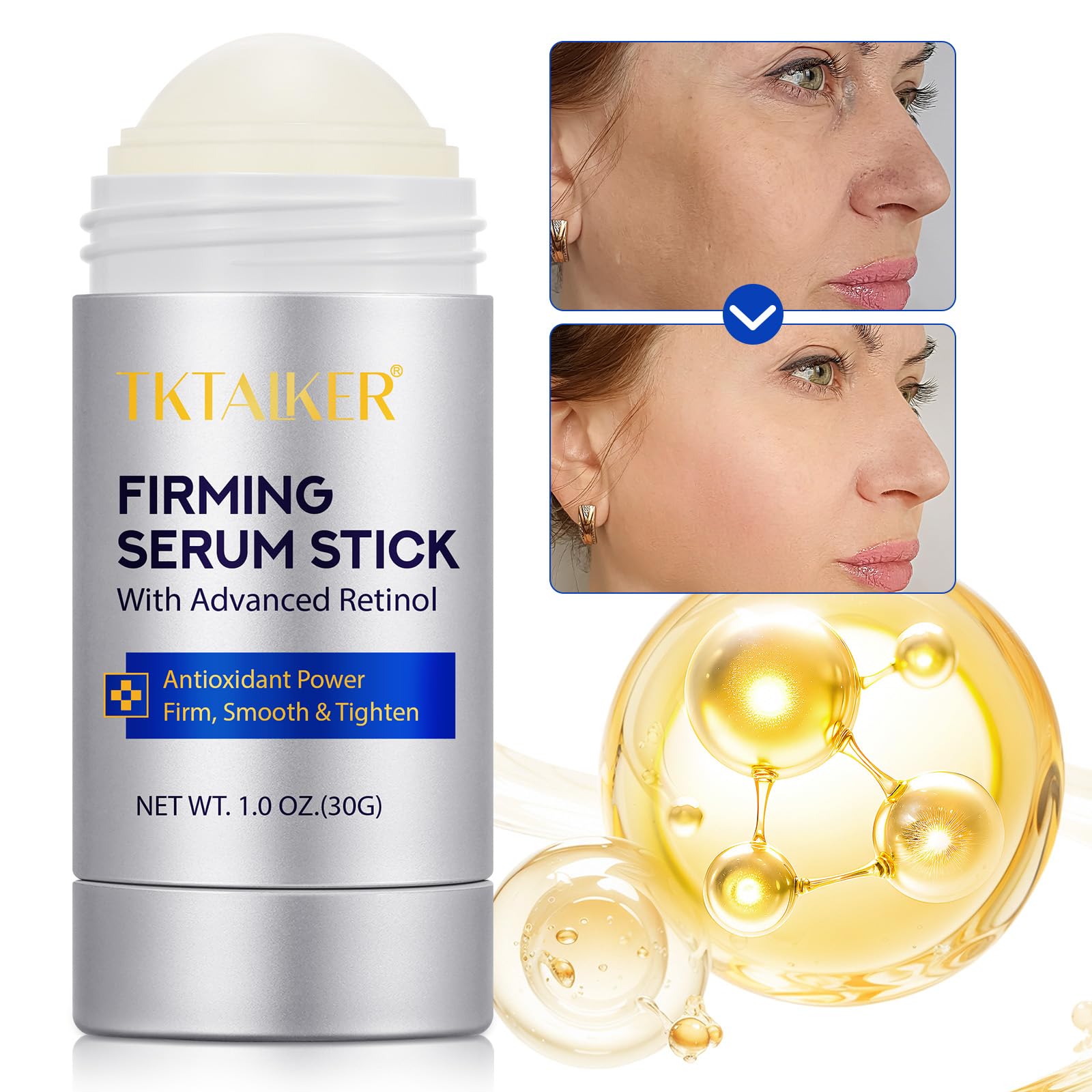 TKTALKER Advanced Retinol Firming Stick application provides precise, targeted wrinkle treatment