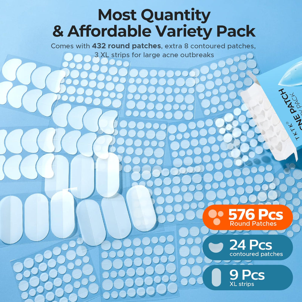 TKTK 609-count pimple patches feature five sizes for precise blemish coverage.