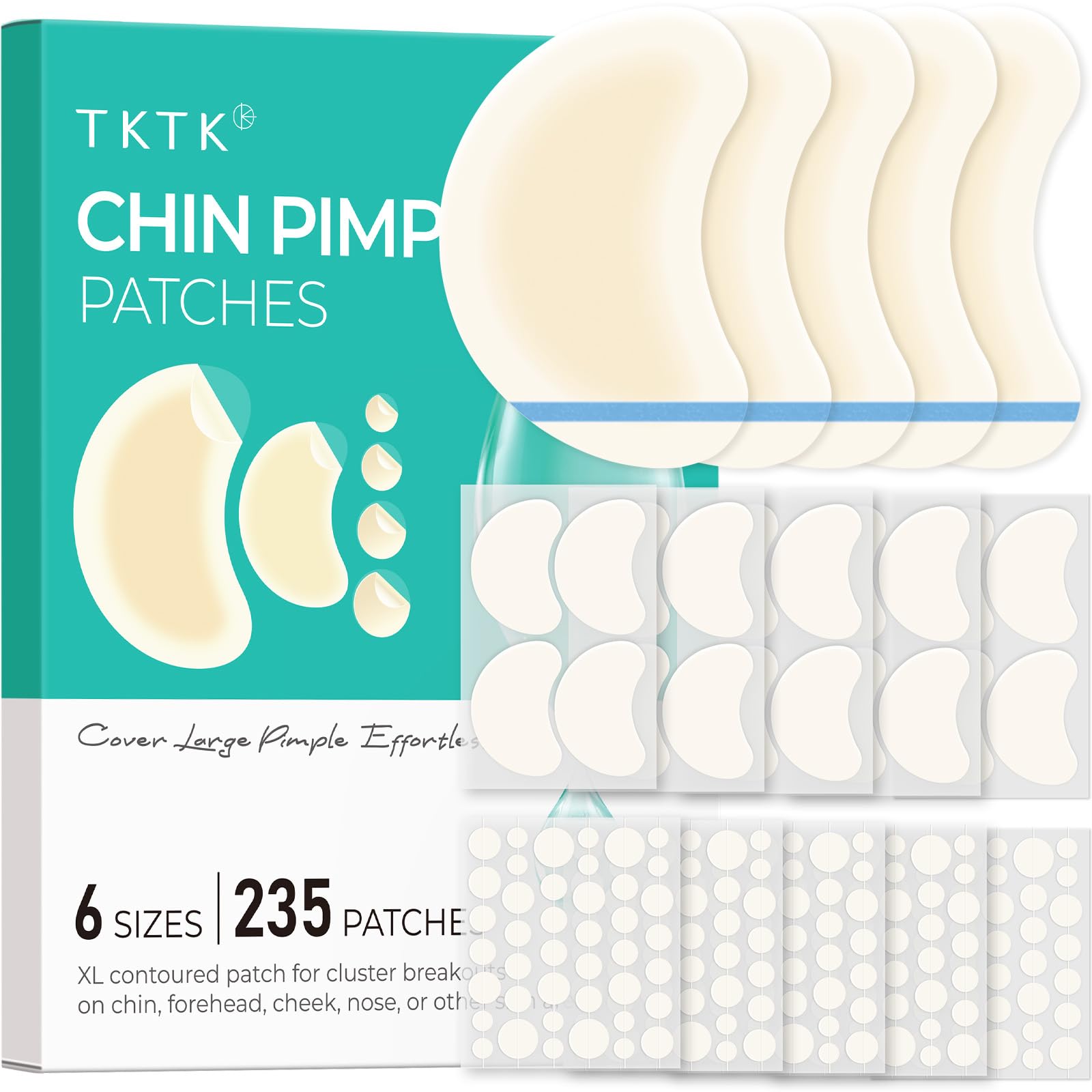 TKTK chin-patch XL contoured closeup for overnight coverage of large breakouts