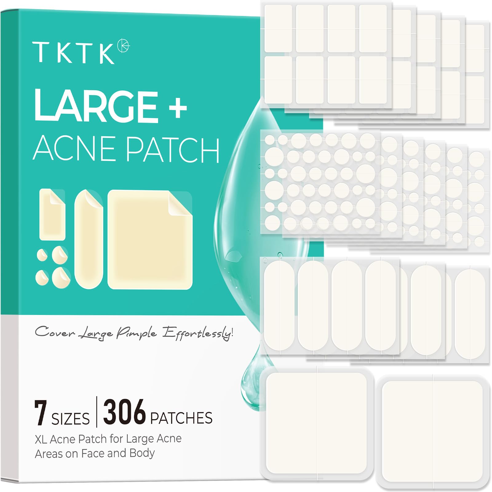 TKTK large-pimple-patches on face showing seven sizes for versatile coverage