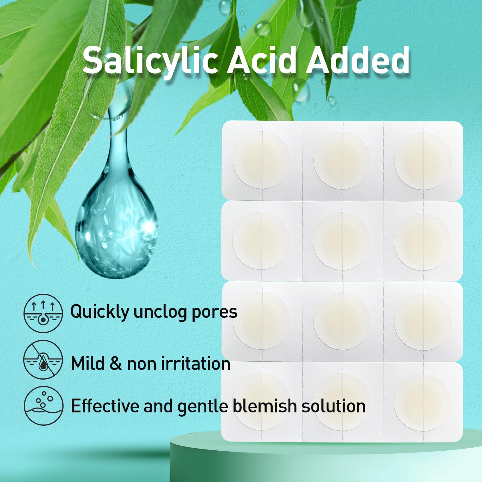 TKTK Pimple Patch with salicylic acid on skin for pore unclogging.