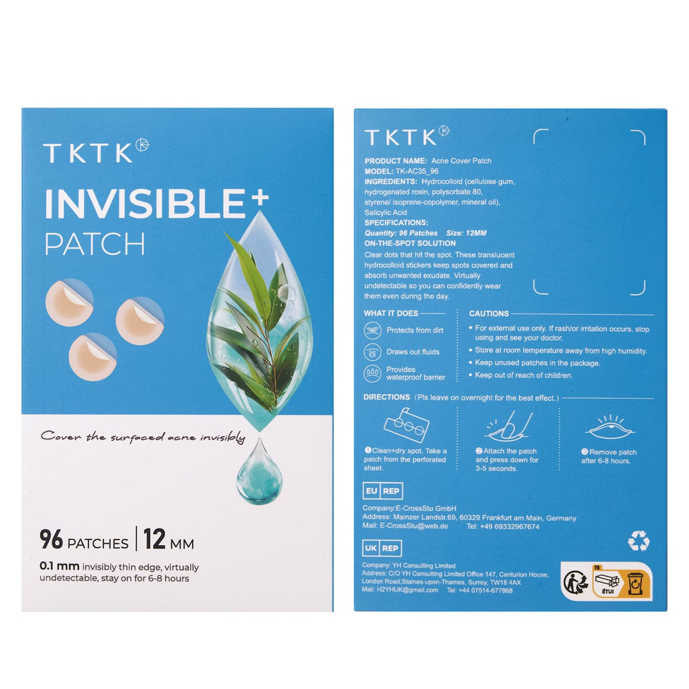TKTK Pimple Patches applied to blemish for protection and care.
