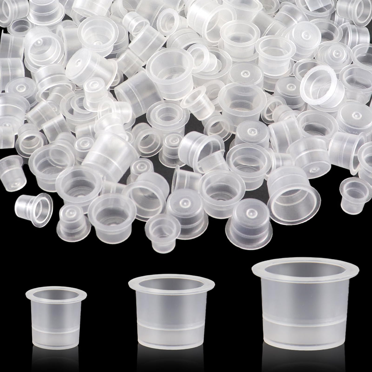 TKYZMS tattoo ink caps 300pcs in clear cups for organized color selection during sessions.