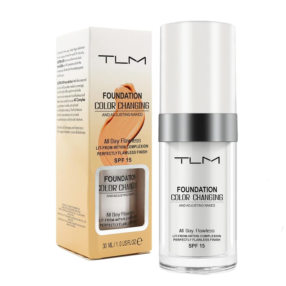 TLM Flawless Colour-Changing Foundation bottle demonstrating skin-tone matching.