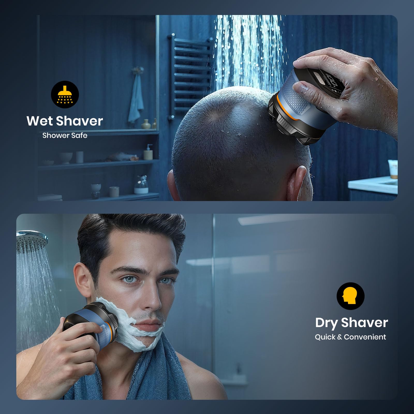 TLMUSE head shaver smart LED display shows battery and reminders