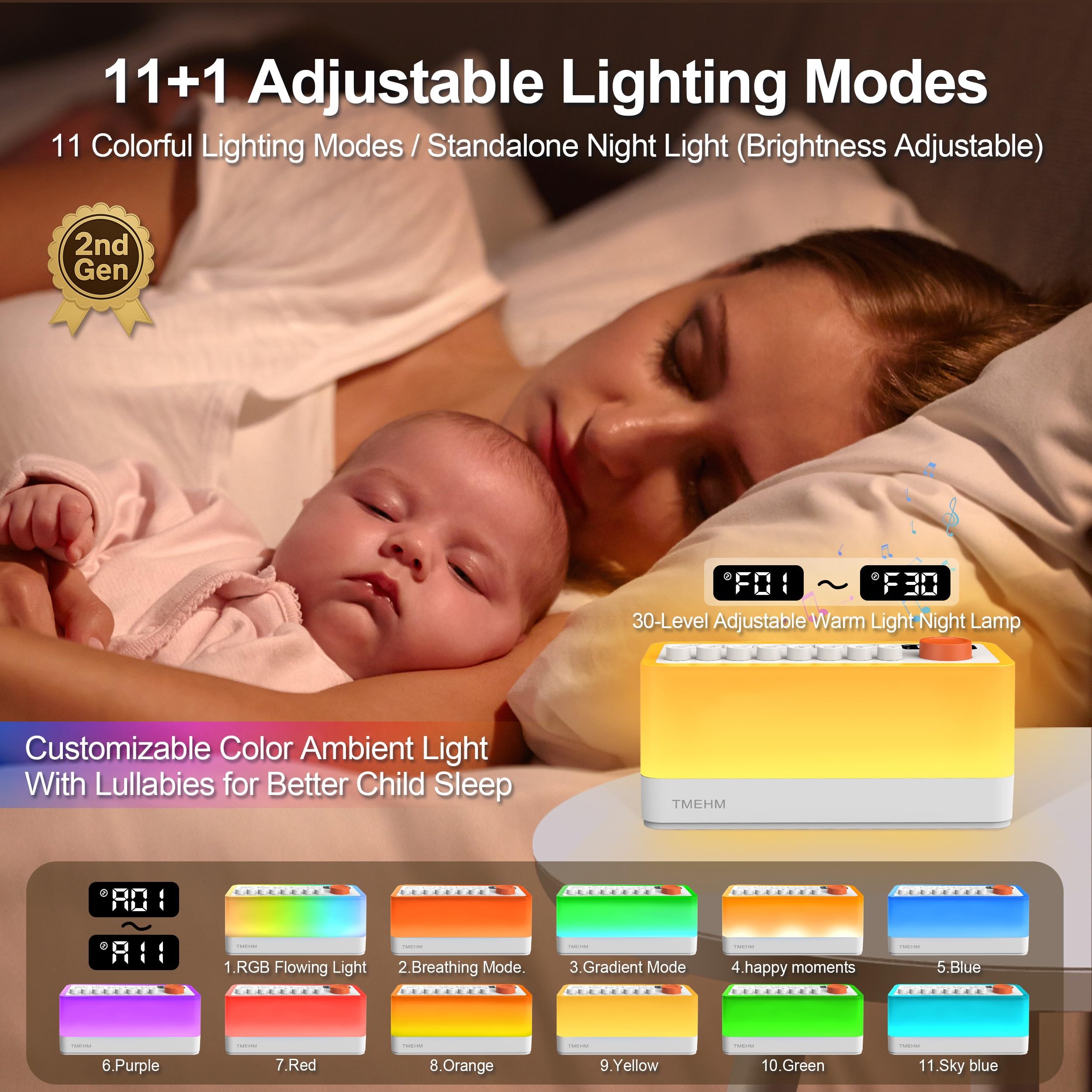 TMEHM 3-in-1 sleep sound machine 2600mAh battery powers hours of playback
