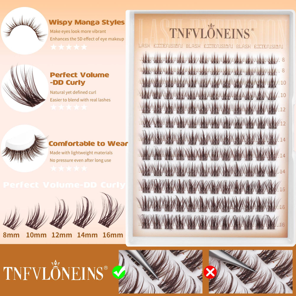 TNFVLONEINS 156pcs brown lash clusters with varied lengths for customization