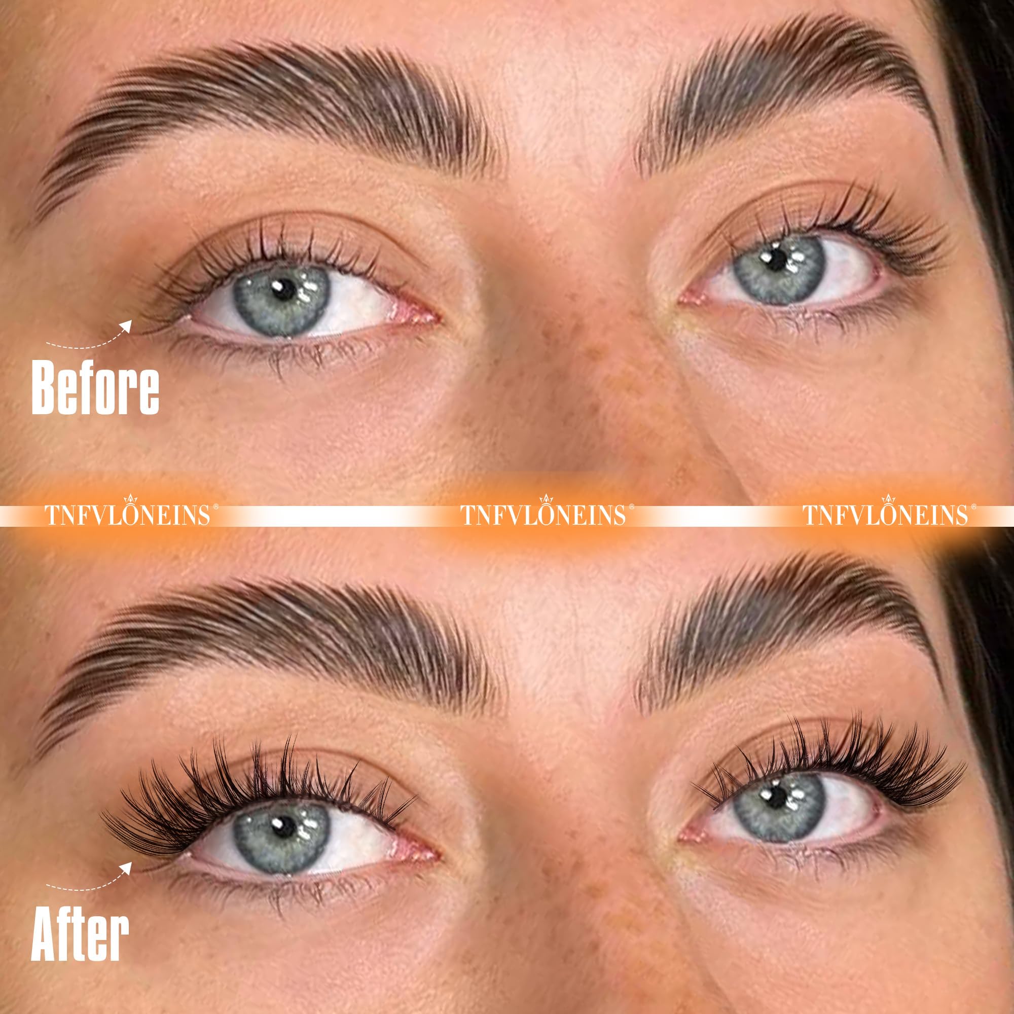 TNFVLONEINS 8-16mm wispy clusters creating a natural lash line.
