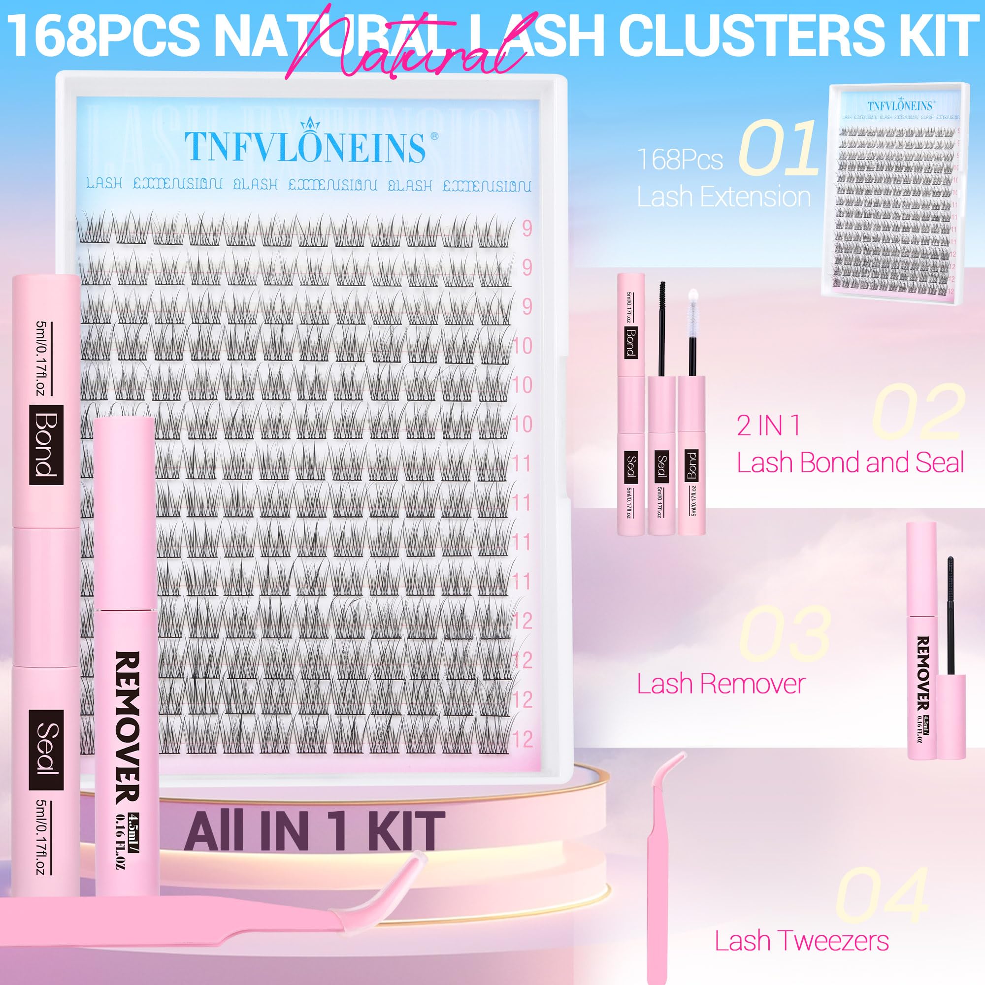 TNFVLONEINS 9-12mm wispy lashes close-up highlights natural eye-enhancing look.