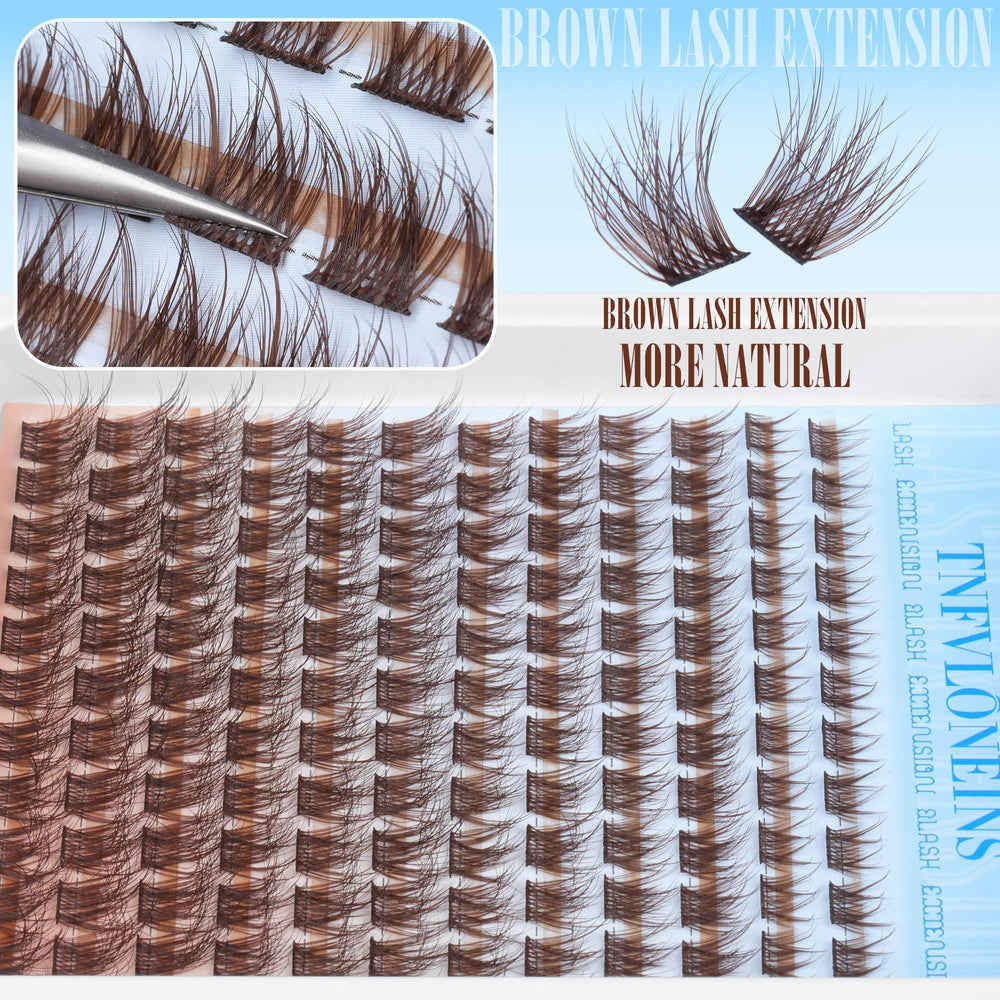 TNFVLONEINS brown lash clusters kit includes essentials for precise at-home application.
