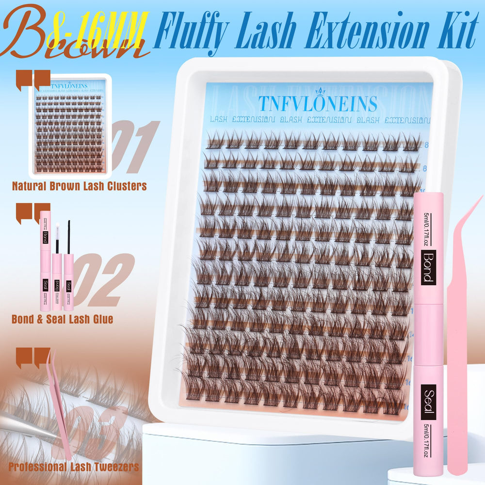 TNFVLONEINS brown lash clusters kit compact case for travel-friendly application.