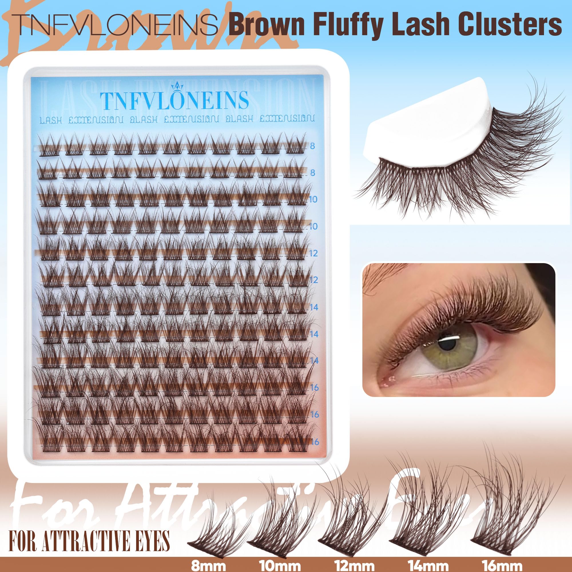 TNFVLONEINS brown lash clusters kit packaging highlights product design and convenience.