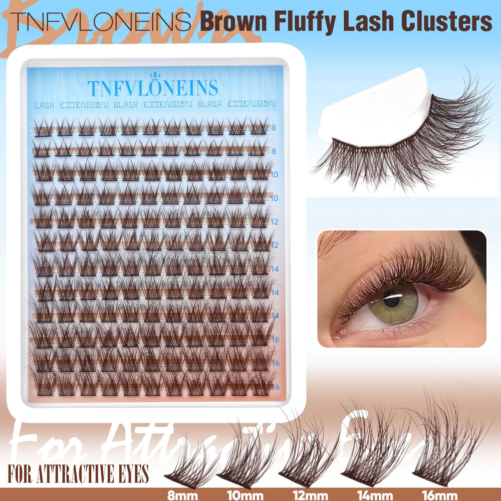 TNFVLONEINS brown lash clusters kit packaging highlights product design and convenience.