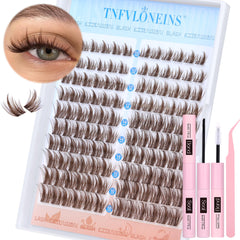 TNFVLONEINS packaging shows the Brown Manga Lash Clusters Kit for quick, stylish lash upgrades.