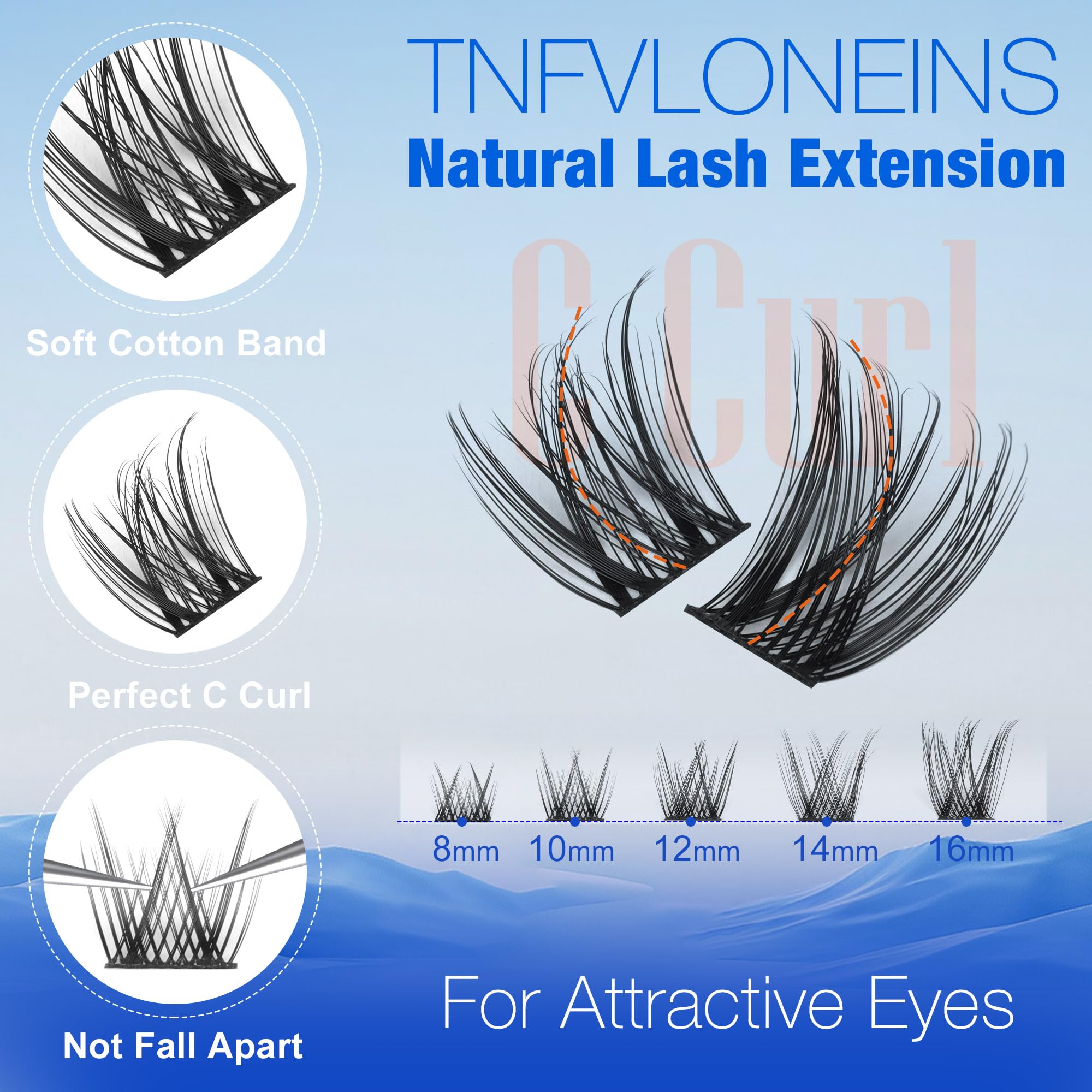 TNFVLONEINS lash extension tweezers shown for precise placement.