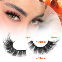 TNFVLONEINS fox eye lashes wispy 6D detail shows dimension and a cat-eye finish