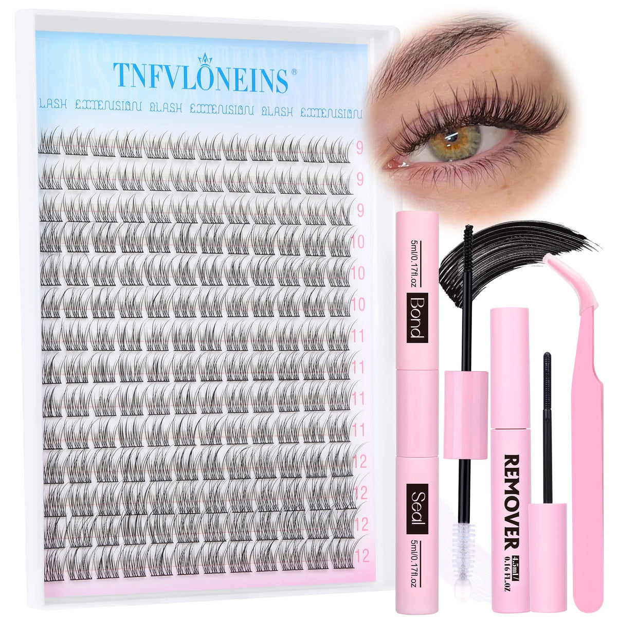 TNFVLONEINS lash clusters 168pcs kit shot enables at-home natural lash extensions.