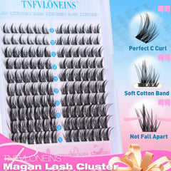 TNFVLONEINS Manga Lash Clusters close-up highlighting 10–16mm lengths for natural, customizable looks.