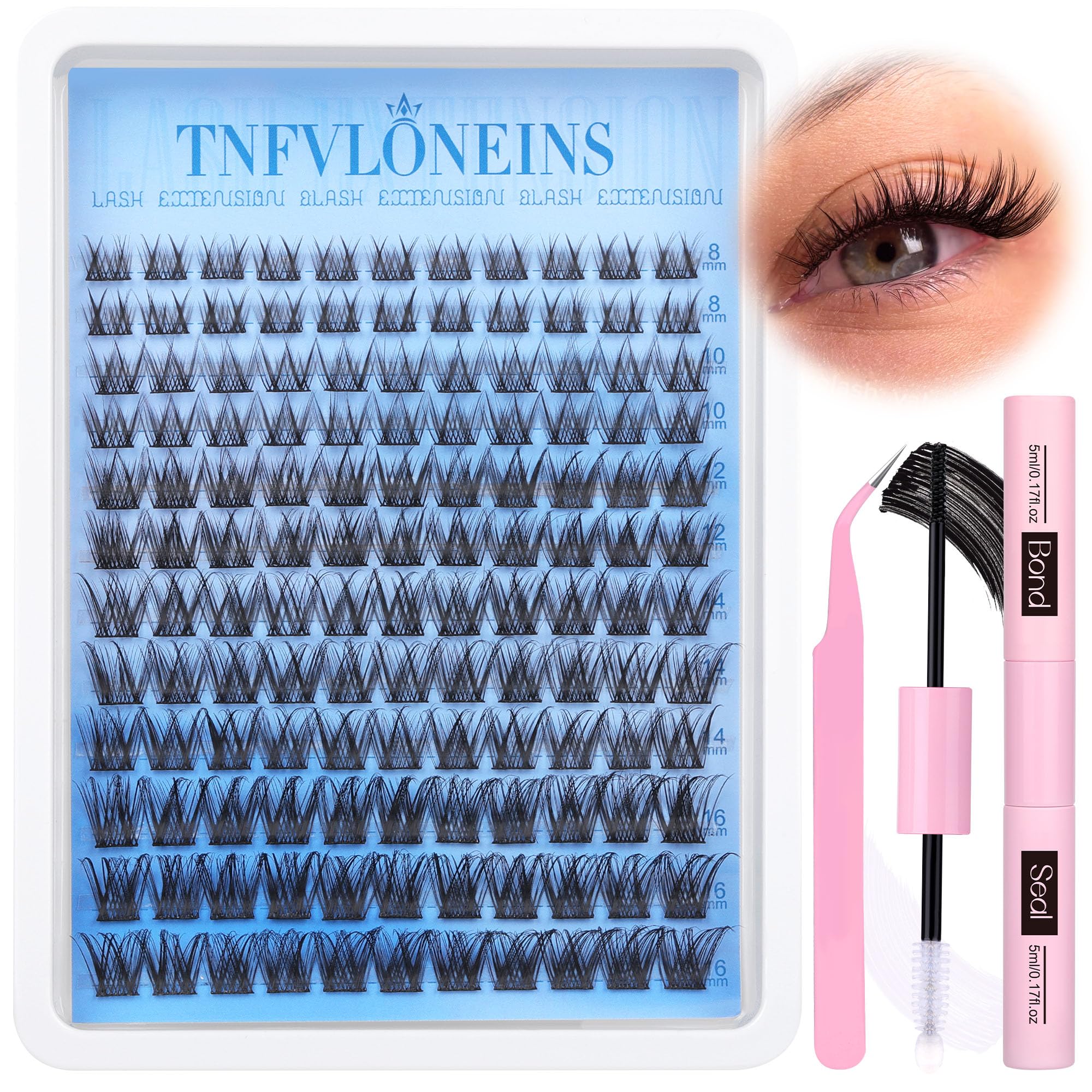 TNFVLONEINS natural lash clusters kit demonstrates wispy lashes for a daily natural look.