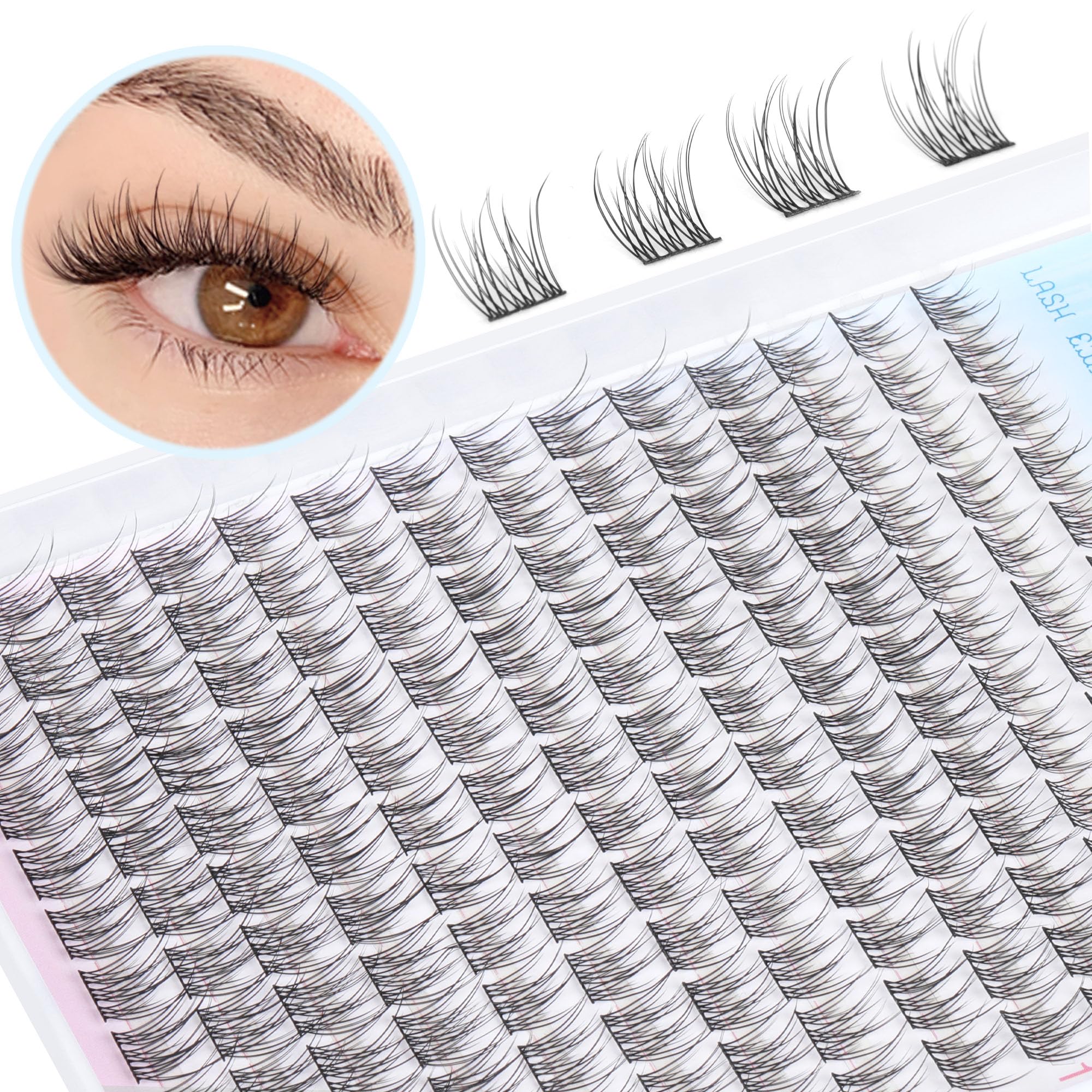 TNFVLONEINS natural-look-lashes-on-eye showcases wispy cluster style.