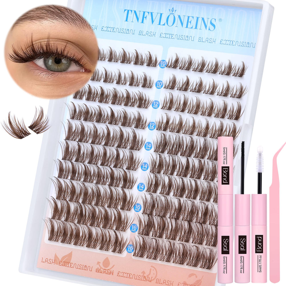 TNFVLONEINS pestañas manga marrones en clusters 10-16 mm para un look natural