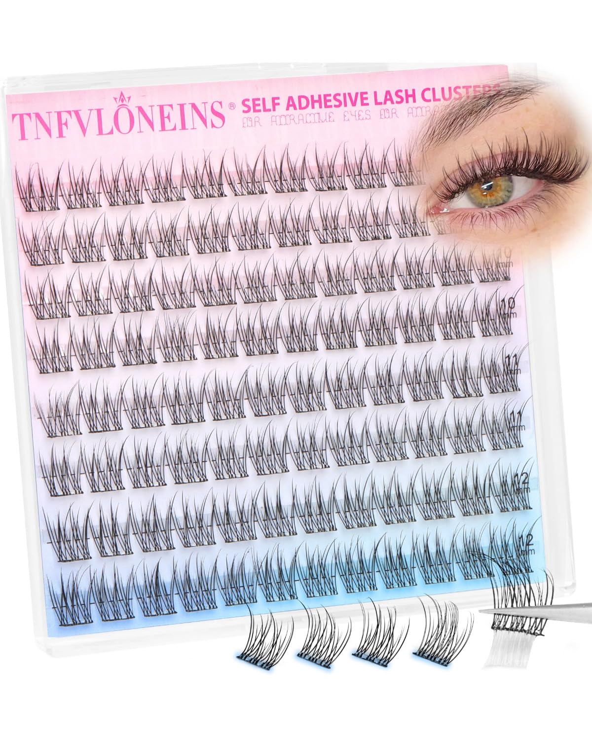 TNFVLONEINS self-adhesive lashes clusters 9-12mm quick glue-free definition for daily wear.