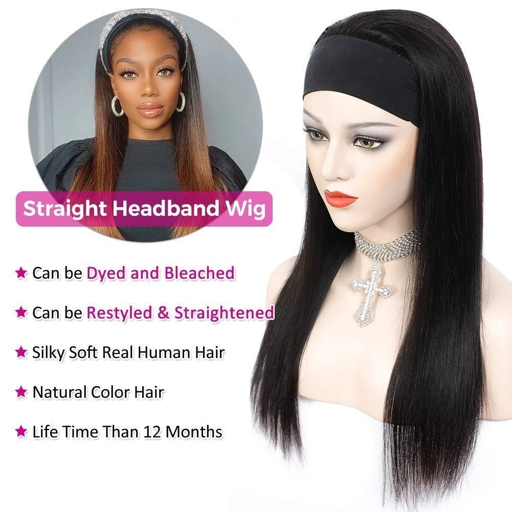 TNICE headband wig straight 18in close-up virgin Brazilian hair texture and cuticle alignment