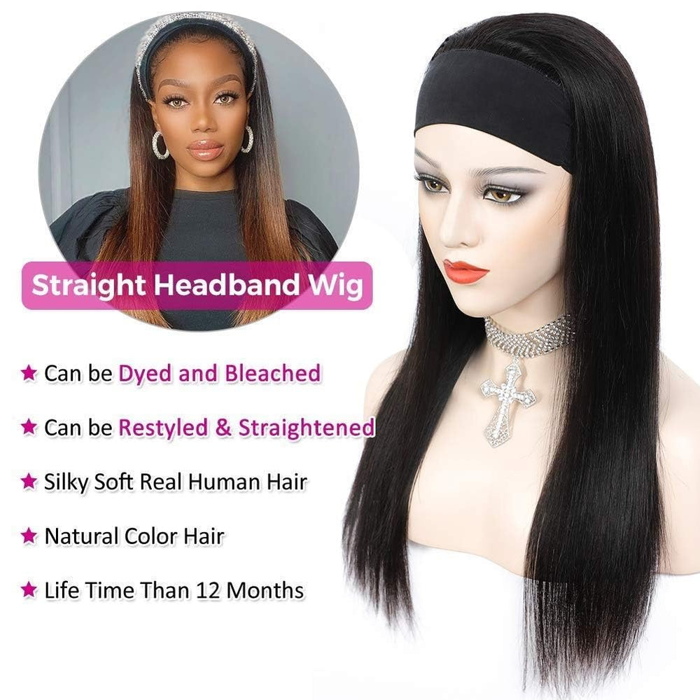 TNICE headband wig straight 18in close-up virgin Brazilian hair texture and cuticle alignment