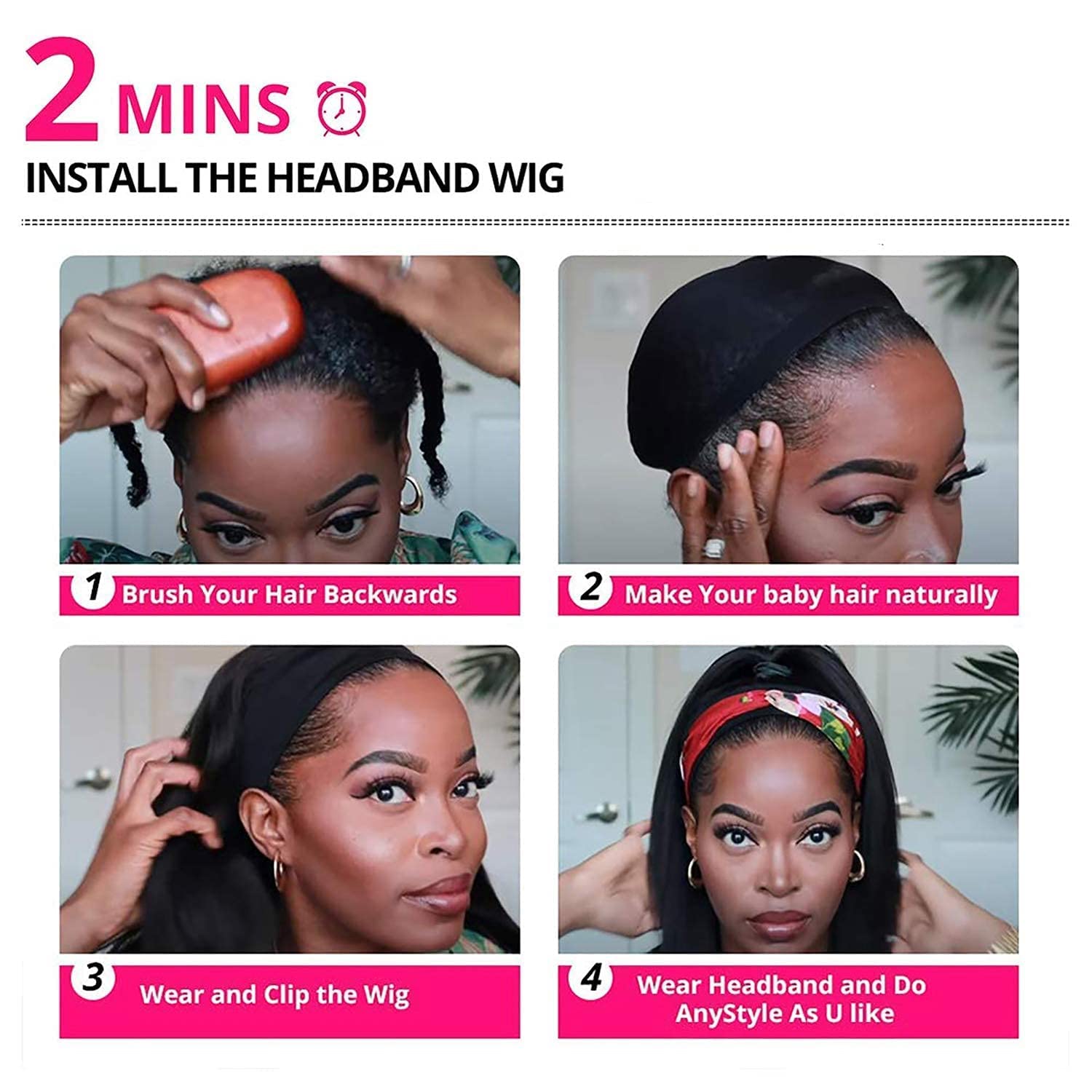 TNICE headband wig straight 18in natural black color for versatile styling options