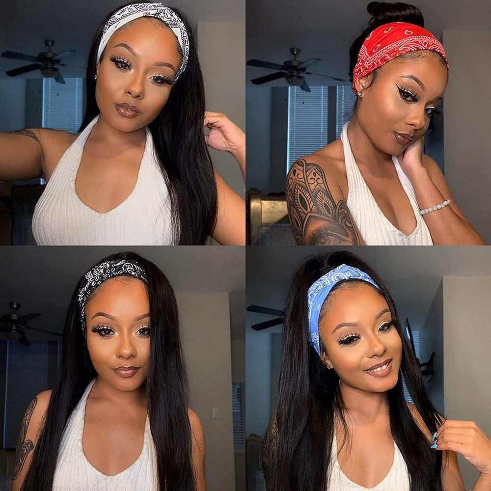 TNICE headband wig straight 18in side view showing quick wear