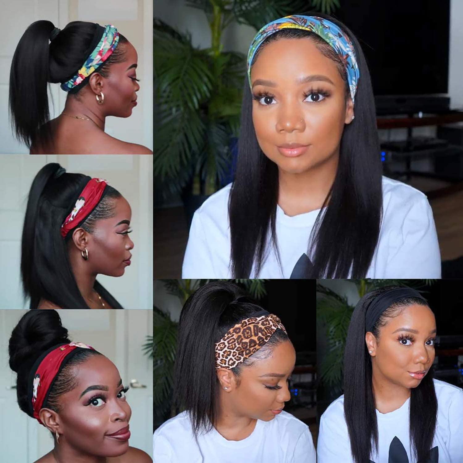 TNICE headband wig straight 18in velcro-secure detail for easy snap-on wear