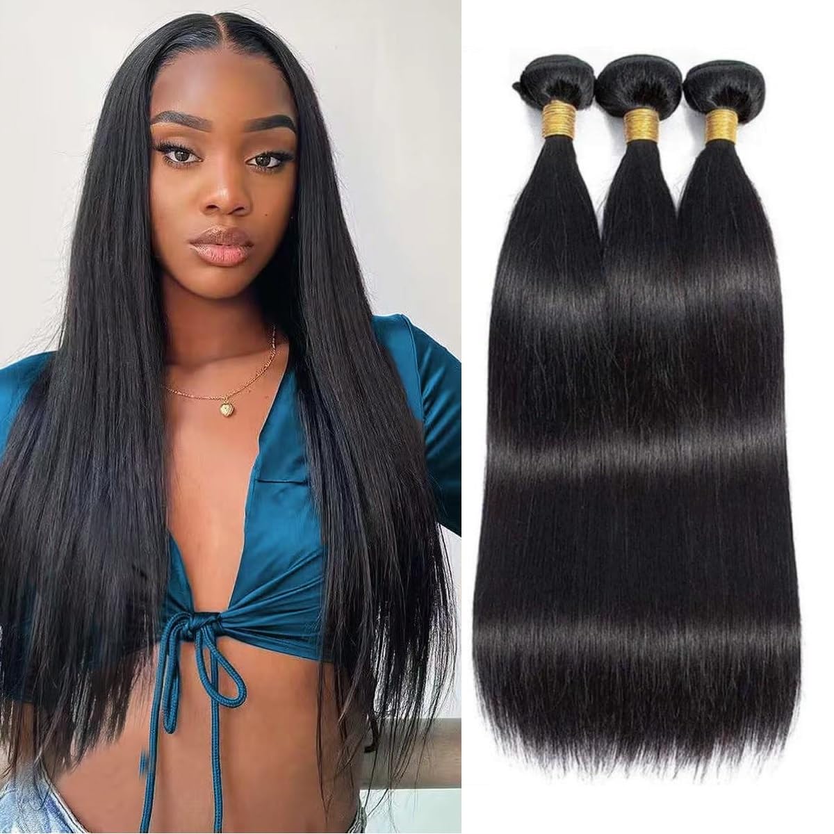 TNICE straight bundles 16 inch back view showing natural hair texture for versatile styling