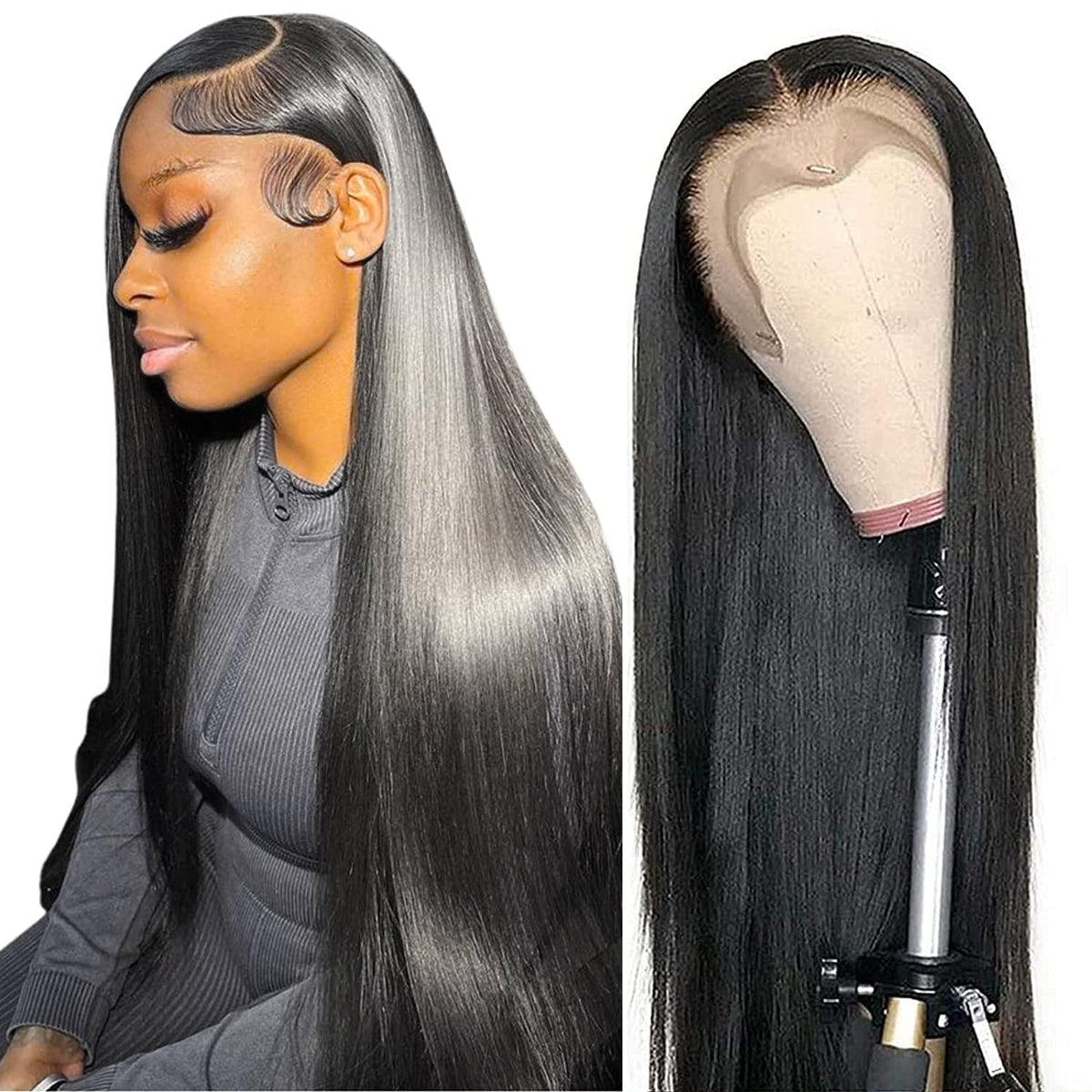 Tobasew 13x6 straight lace-front wig, 28-inch, natural hairline with versatile parting.