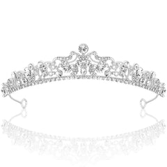TOBATOBA silver tiara front view crystal detail boosts bridal sparkle for photos.