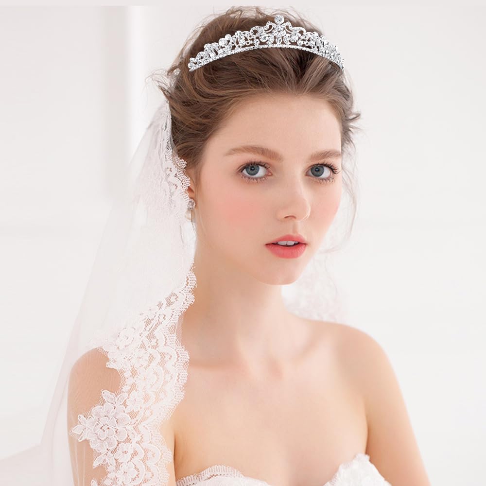 TOBATOBA silver tiara wedding glow look with elegant crown for ceremonies.