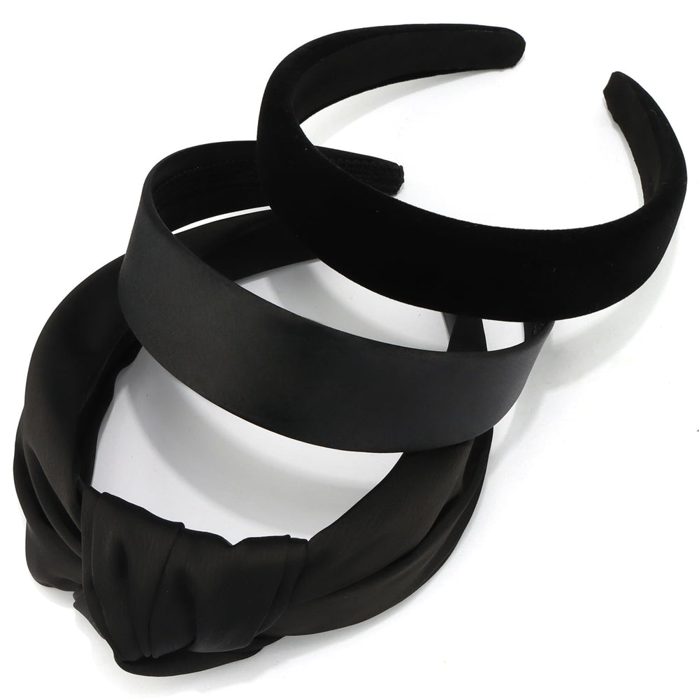 TOBATOBA black satin velvet headband closeup highlighting premium texture and elegance