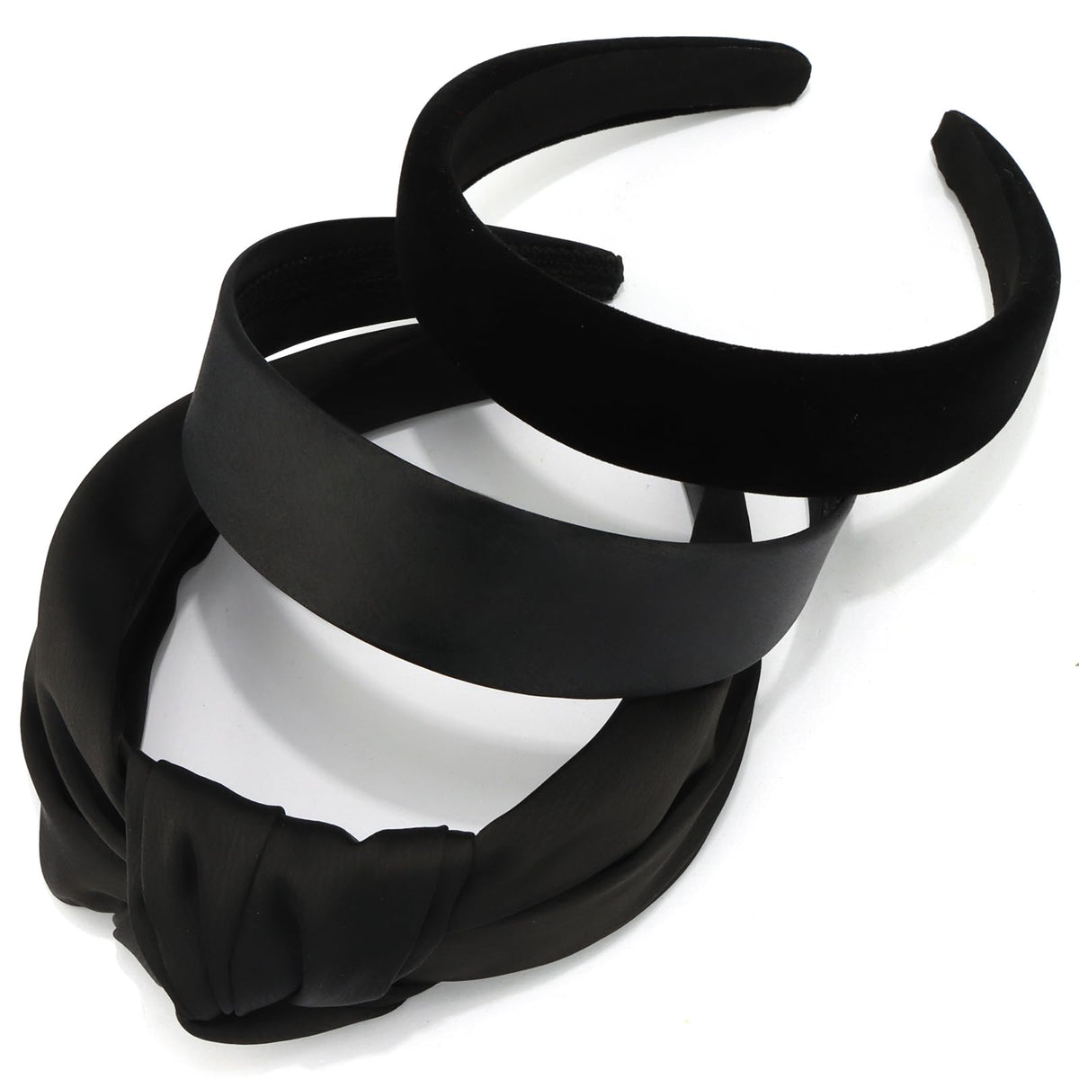 TOBATOBA black satin velvet headband closeup highlighting premium texture and elegance