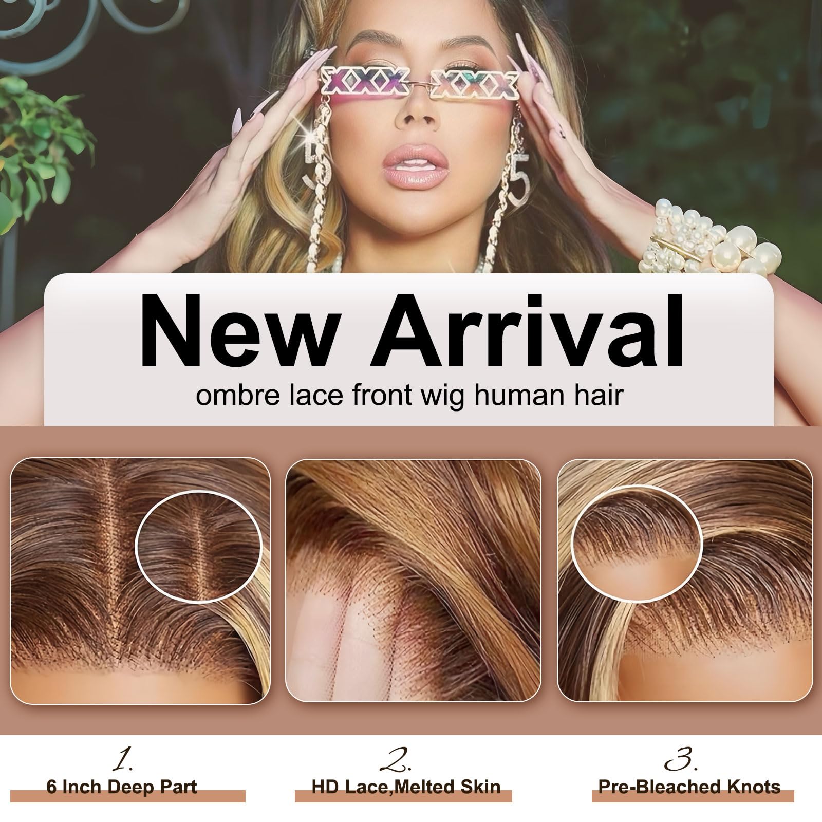 Tobeallo honey-blonde ombre highlight wig showcases vivid color transition.