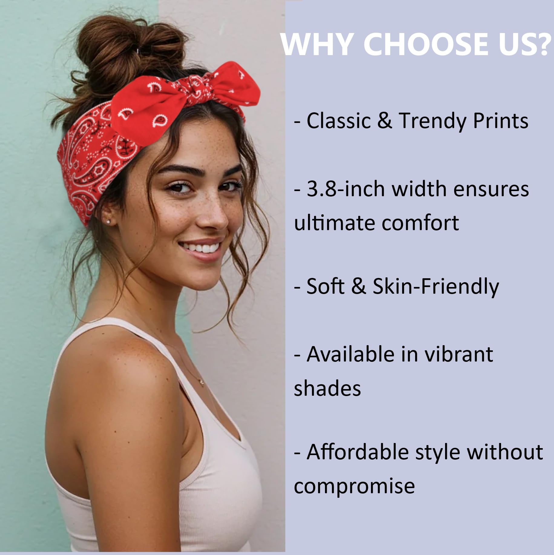 Tobeffect wide bow headband provides bold look with secure non-slip wear.