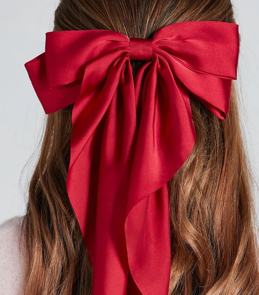 Tobeffect Christmas bows green long tails elevate holiday outfits with secure grip.