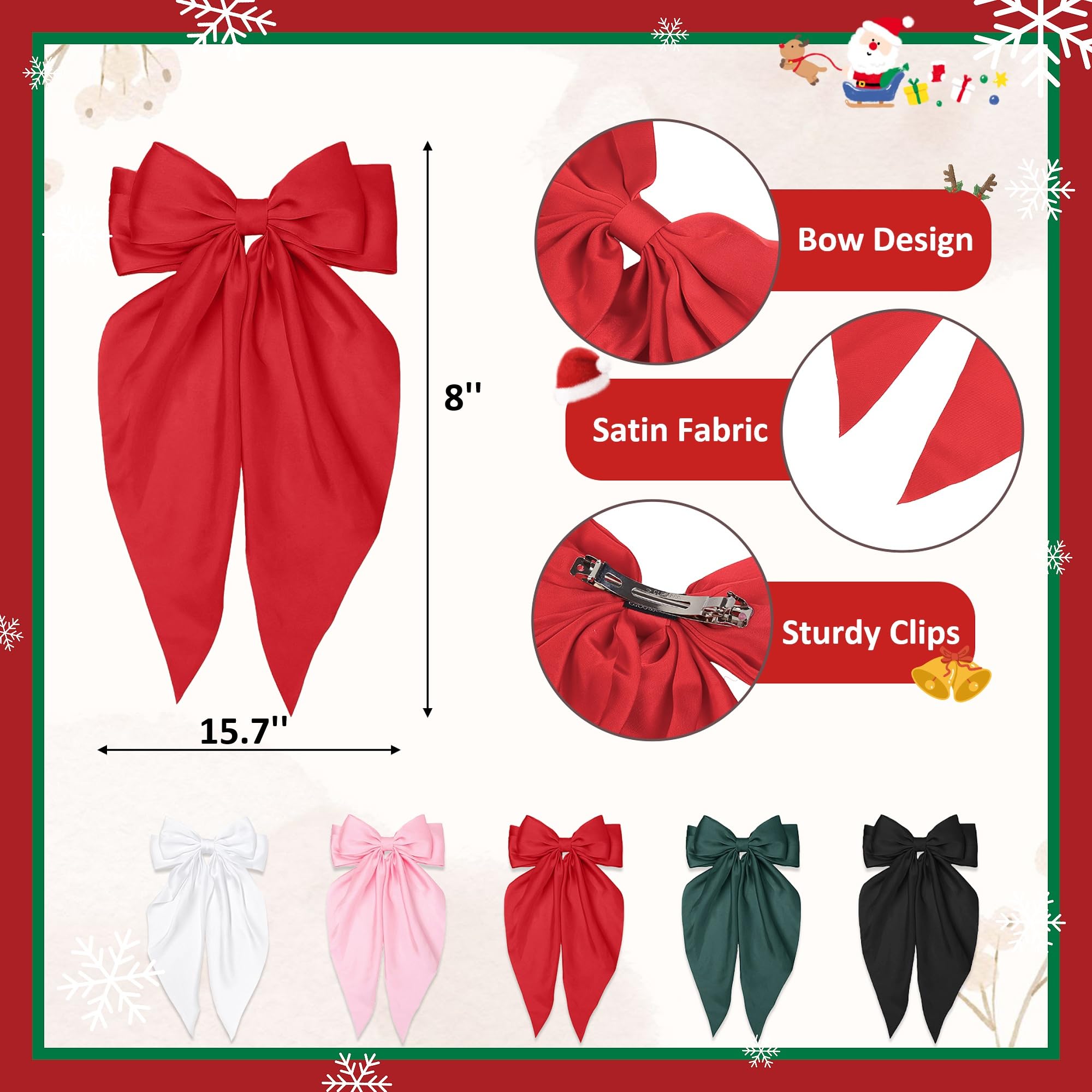 Tobeffect Christmas bows pink long tails add cute charm to festive hairstyles.