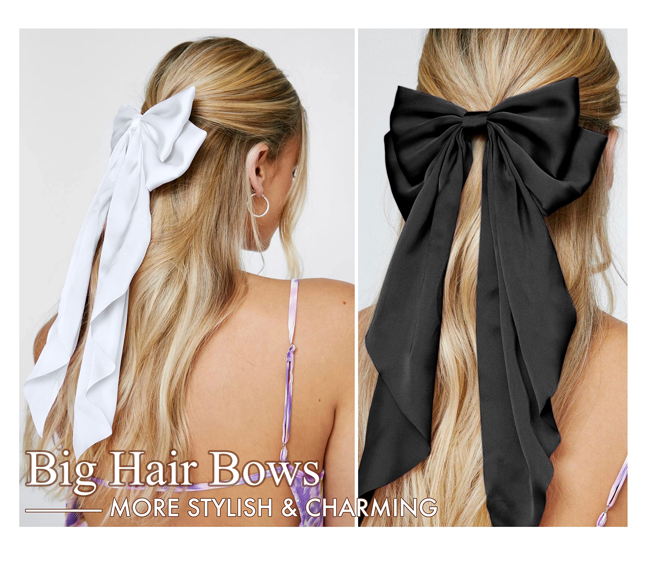 Toeffect handmade satin big bow close-up shows glossy finish and secure clip.