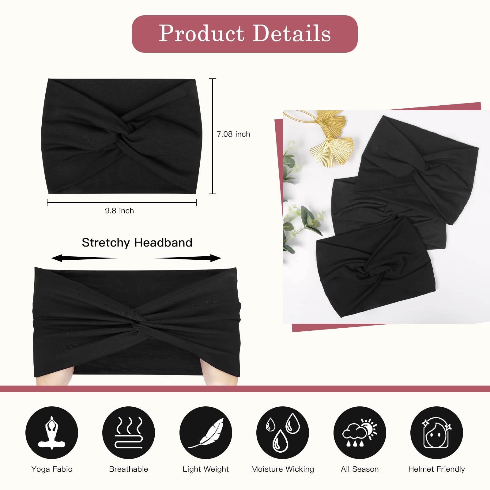 Tobeffect wide headbands show stretchy fit for versatile head sizes.