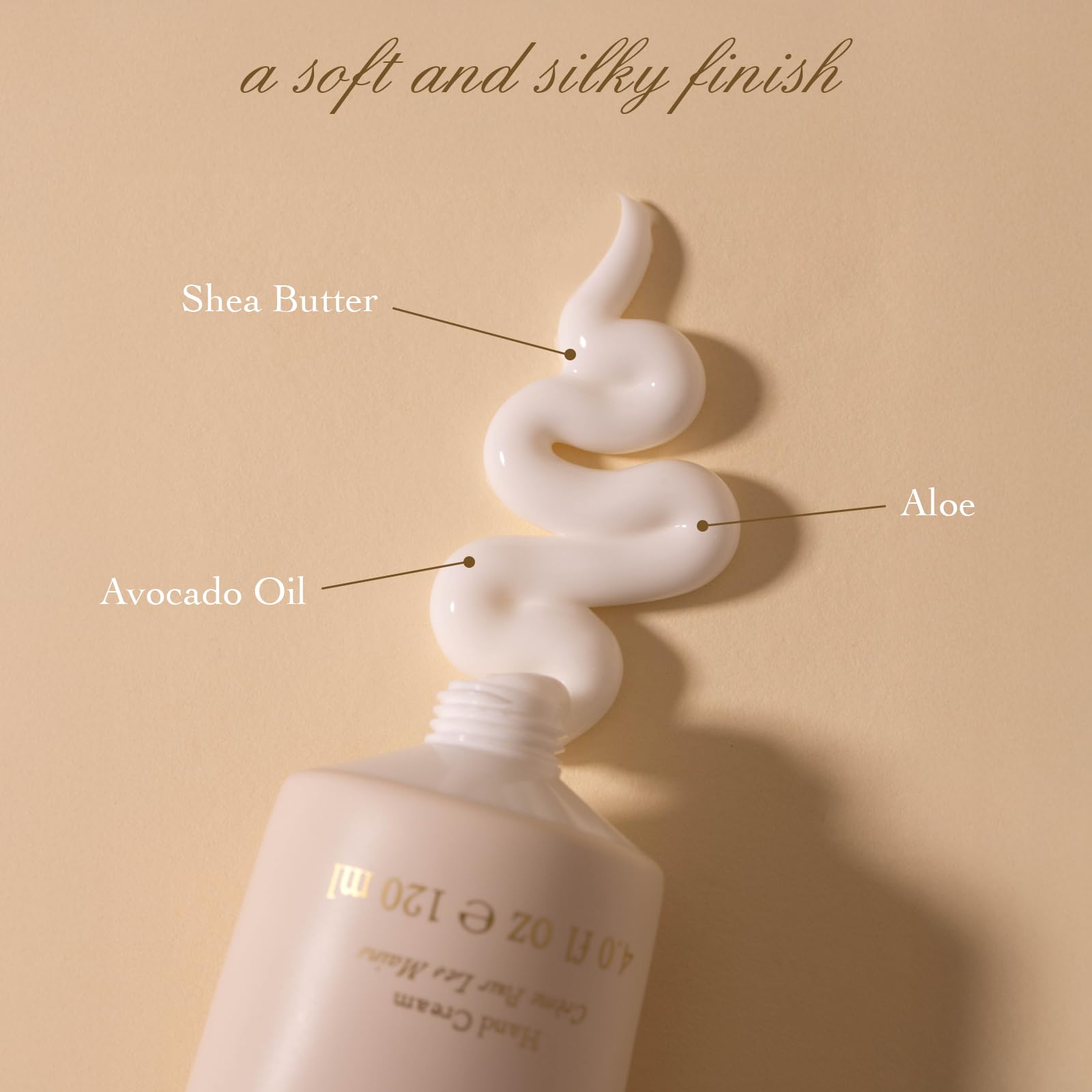 Label emphasizes shea butter, avocado oil, and aloe in Tocca Florence Hand Cream.
