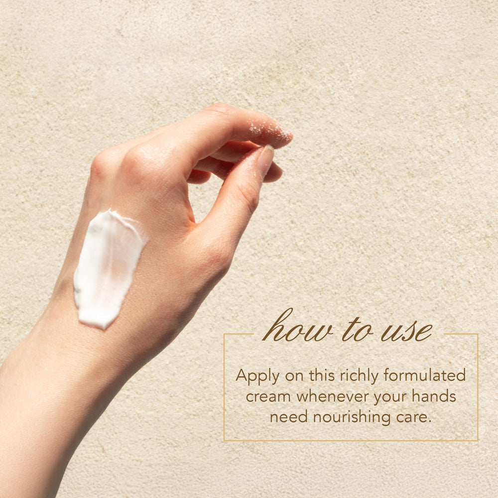 Close-up of Tocca Florence Hand Cream texture showing rich, quick-absorbing formula.