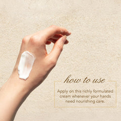 Close-up of Tocca Florence Hand Cream texture showing rich, quick-absorbing formula.